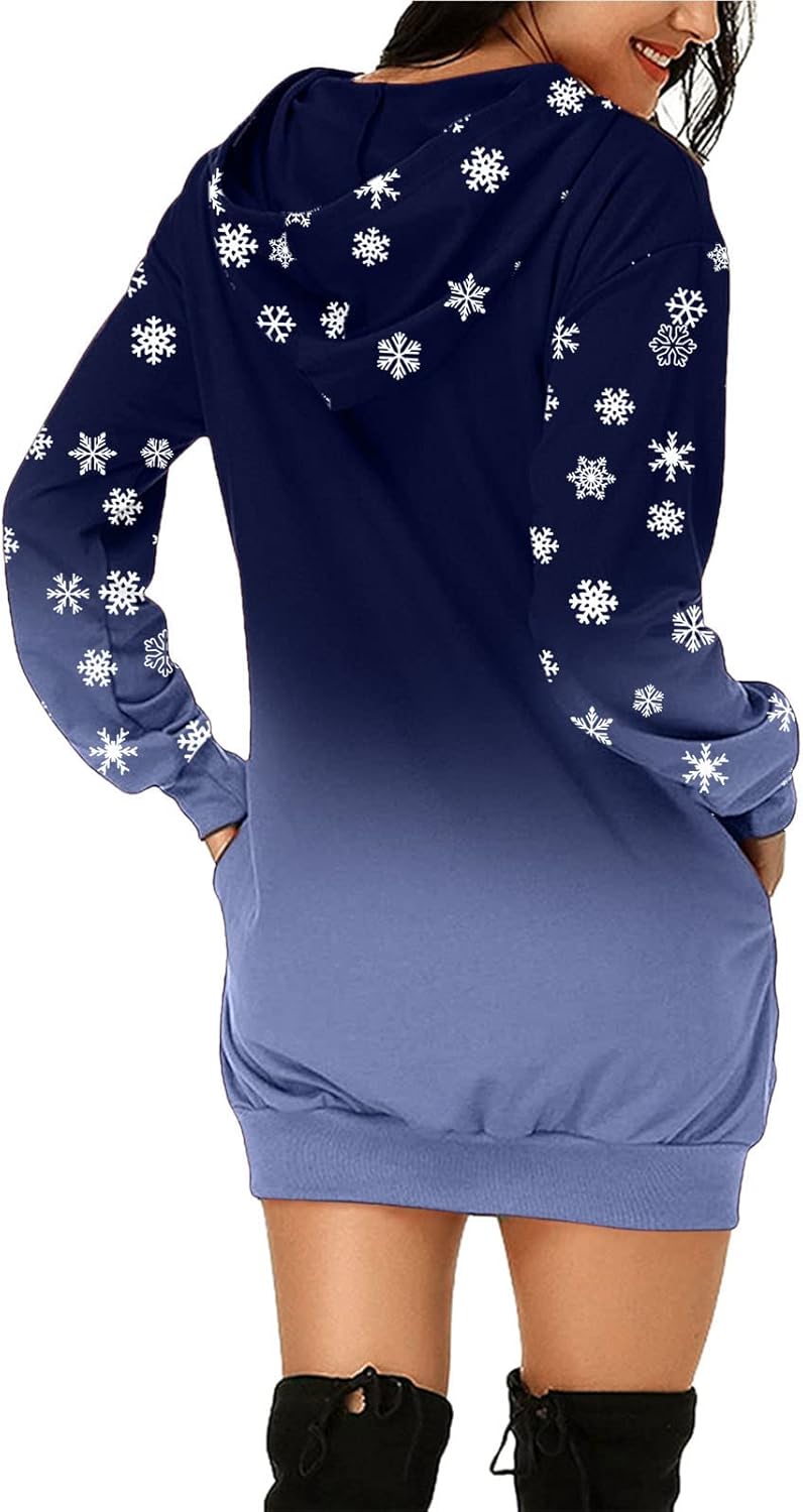 woobles Hoodie Dress, Womens Hoodie Dress Christmas Pattern Print Polyester Casual for Shopping - Image 1